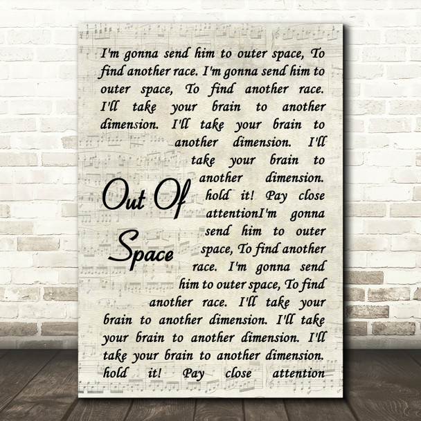 The Prodigy Out Of Space Song Lyric Vintage Script Print