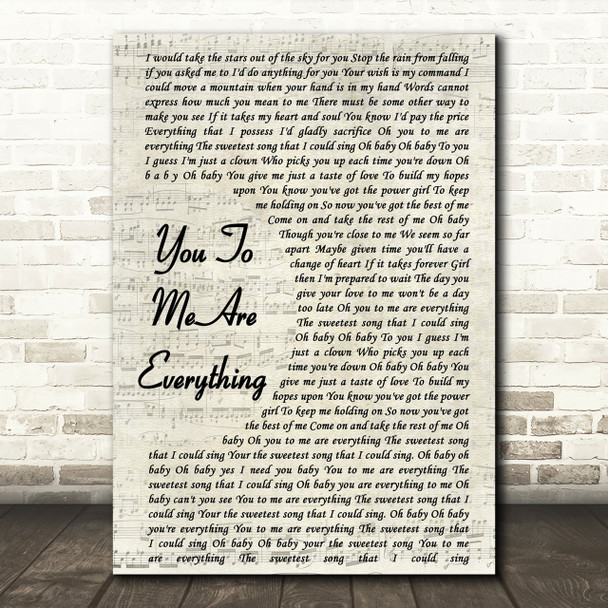 The Real Thing You To Me Are Everything Song Lyric Vintage Script Print