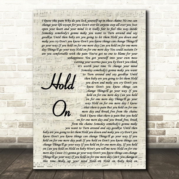 Wilson Phillips Hold On Song Lyric Vintage Script Print