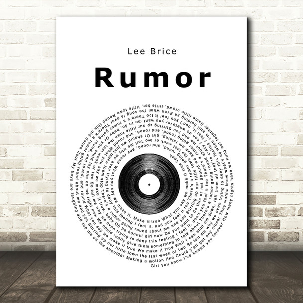 Lee Brice Rumor Vinyl Record Song Lyric Print - Red Heart Print