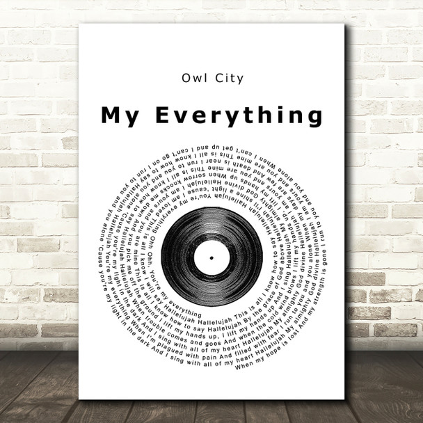Owl City My Everything Vinyl Record Song Lyric Print