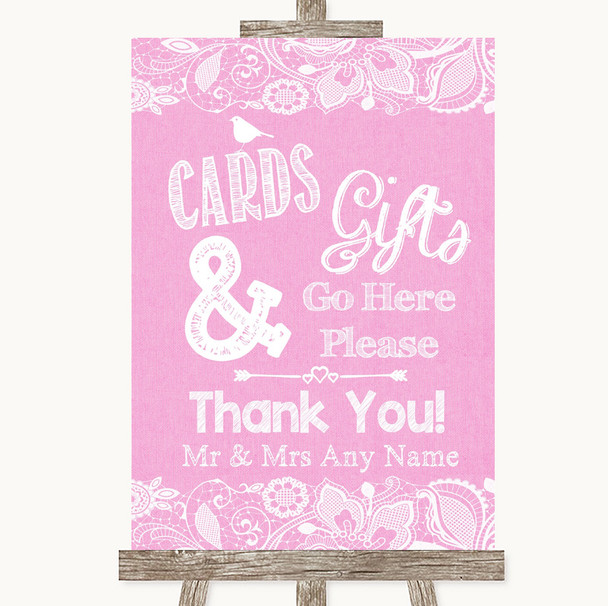 Pink Burlap & Lace Cards & Gifts Table Personalized Wedding Sign