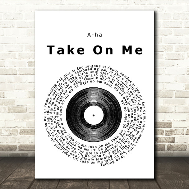 A-ha Take On Me Vinyl Record Song Lyric Print