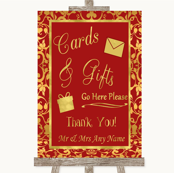 Red & Gold Cards & Gifts Table Personalized Wedding Sign