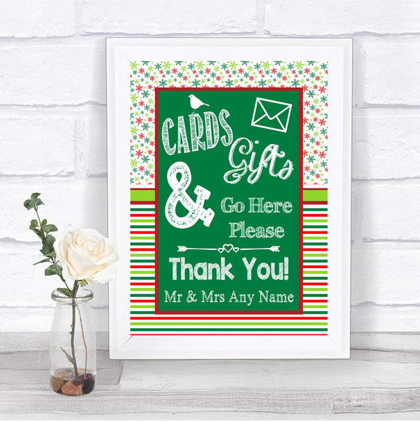 Red & Green Winter Cards & Gifts Table Personalized Wedding Sign