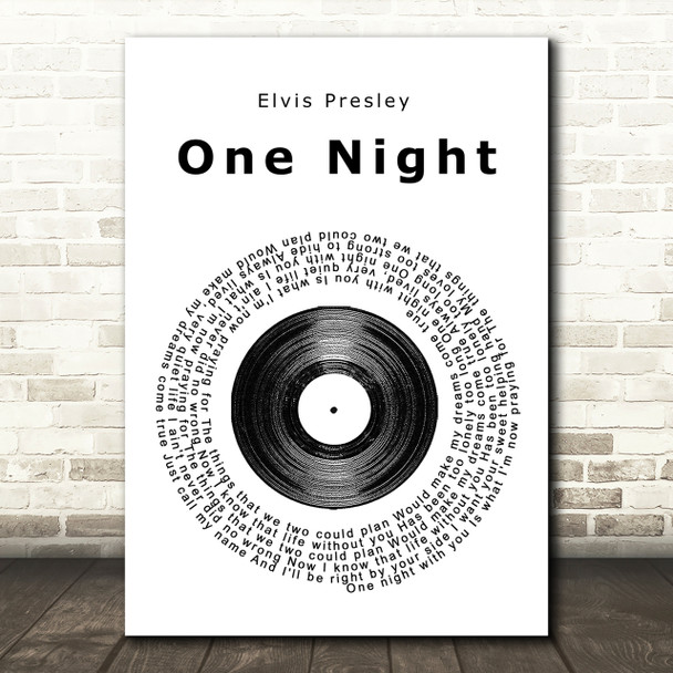 Elvis Presley One Night Vinyl Record Song Lyric Print