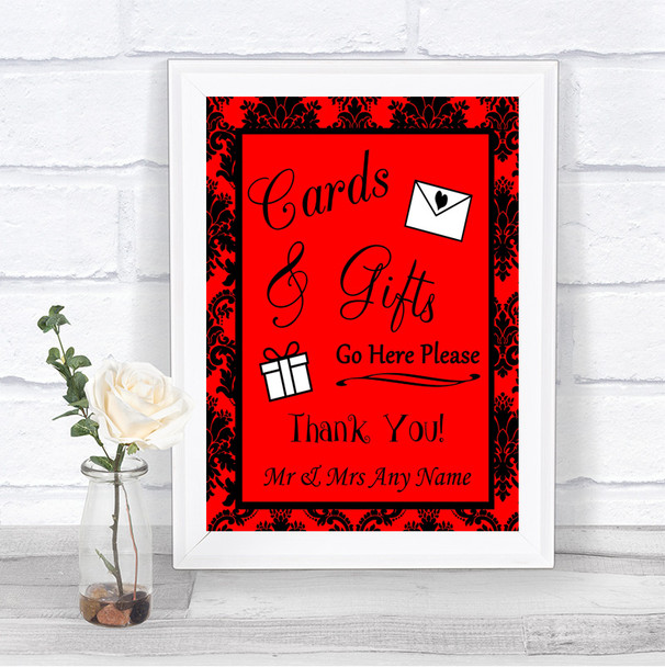 Red Damask Cards & Gifts Table Personalized Wedding Sign