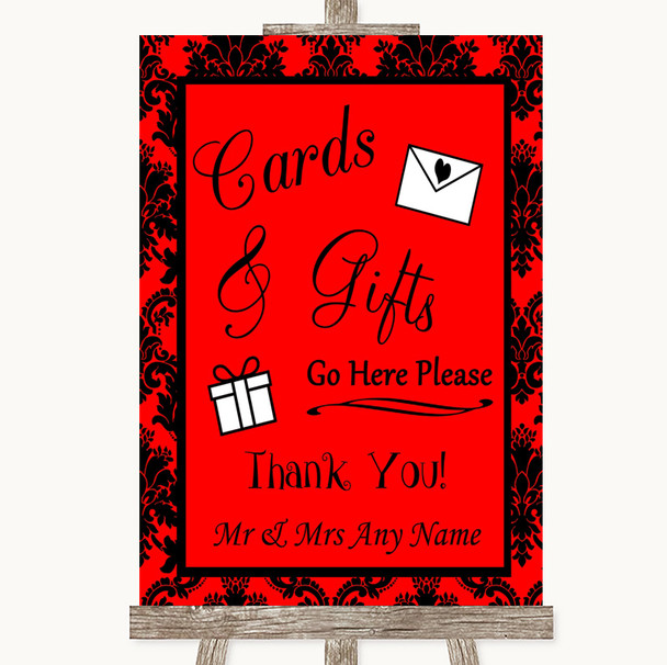 Red Damask Cards & Gifts Table Personalized Wedding Sign