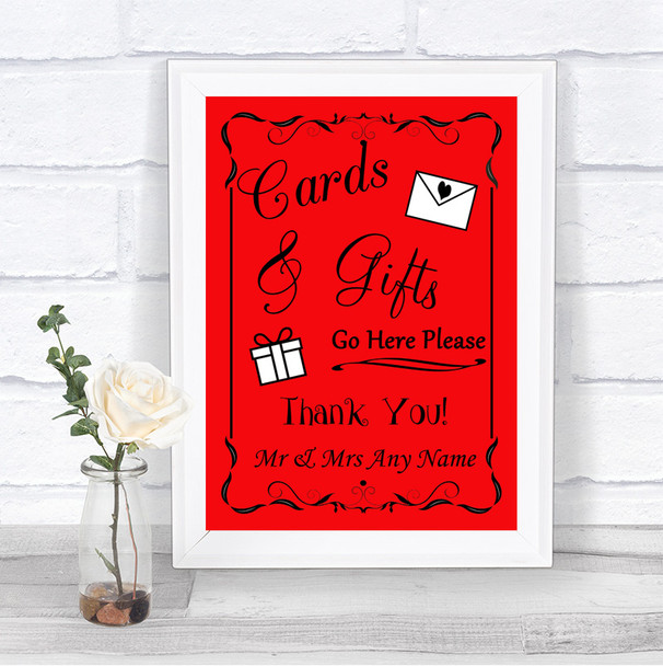 Red Cards & Gifts Table Personalized Wedding Sign