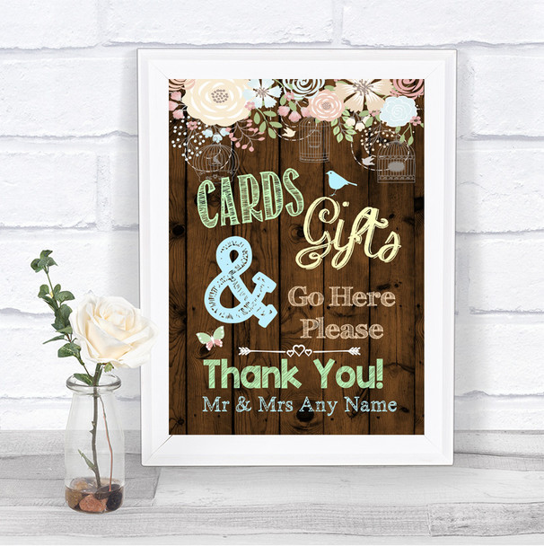 Rustic Floral Wood Cards & Gifts Table Personalized Wedding Sign