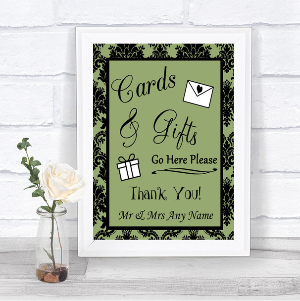 Sage Green Damask Cards & Gifts Table Personalized Wedding Sign