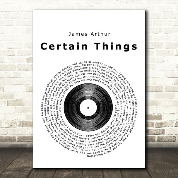 James Arthur Certain Things Vinyl Record Song Lyric Print