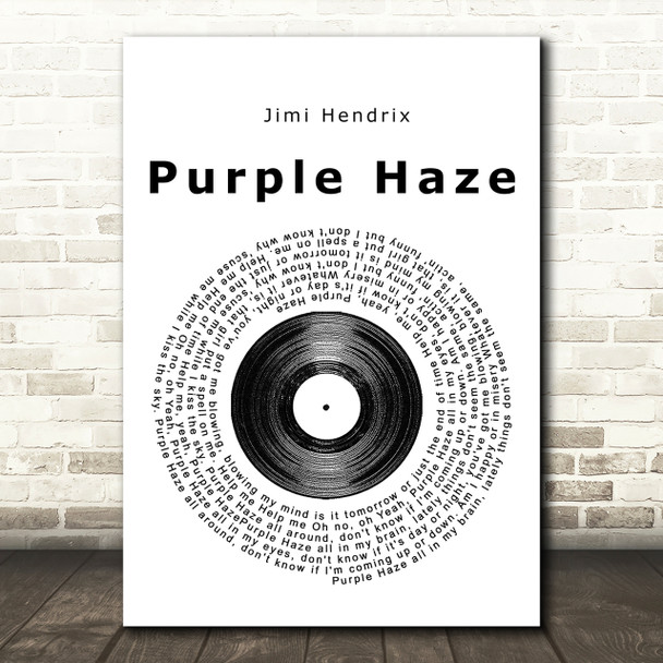 Jimi Hendrix Purple Haze Vinyl Record Song Lyric Print