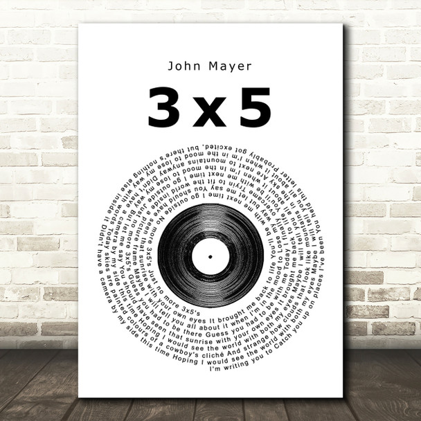 John Mayer 3x5 Vinyl Record Song Lyric Print