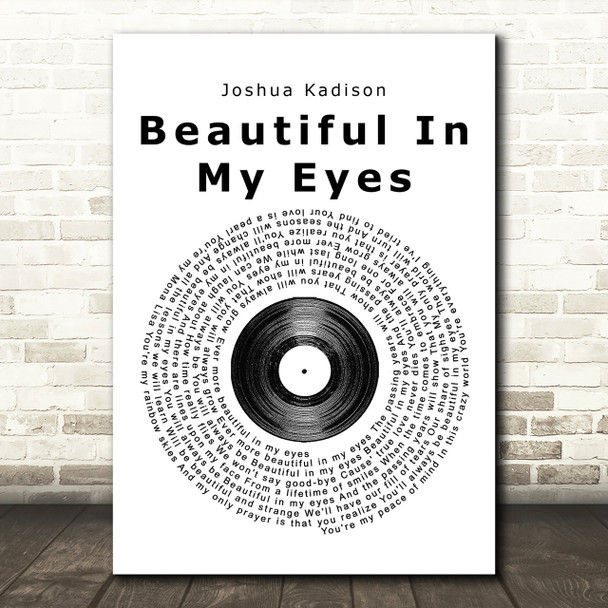 Joshua Kadison Beautiful In My Eyes Vinyl Record Song Lyric Print