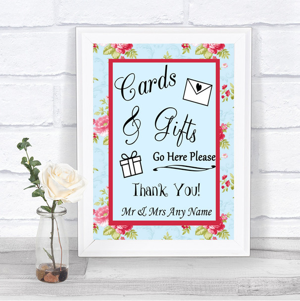 Shabby Chic Floral Cards & Gifts Table Personalized Wedding Sign