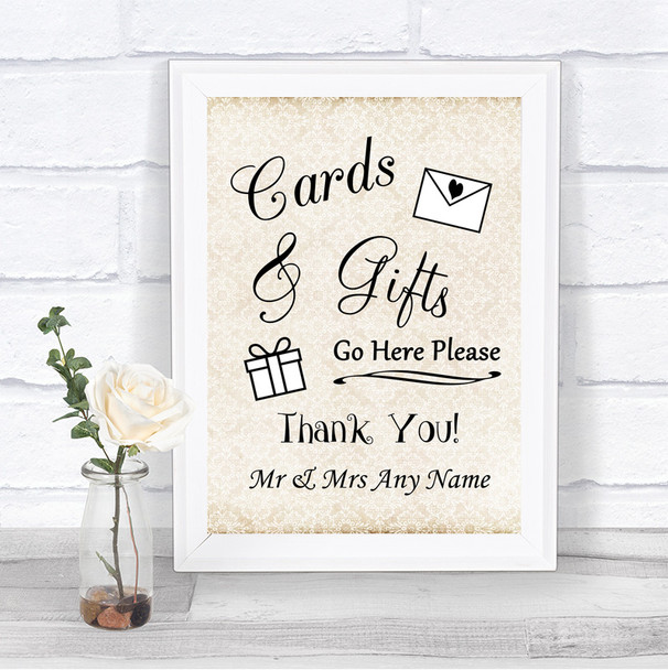 Shabby Chic Ivory Cards & Gifts Table Personalized Wedding Sign
