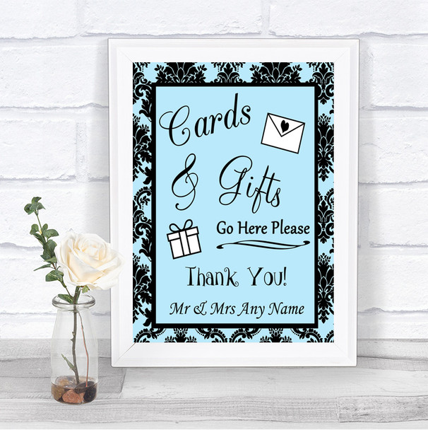 Sky Blue Damask Cards & Gifts Table Personalized Wedding Sign