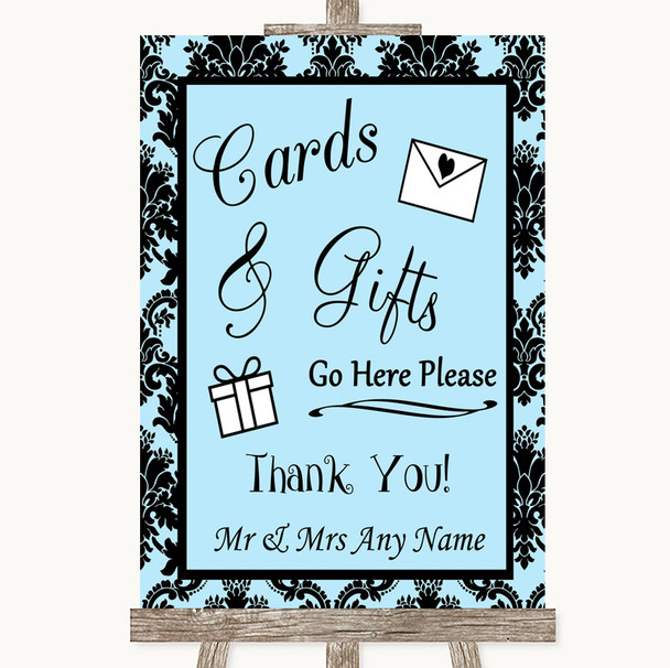 Sky Blue Damask Cards & Gifts Table Personalized Wedding Sign