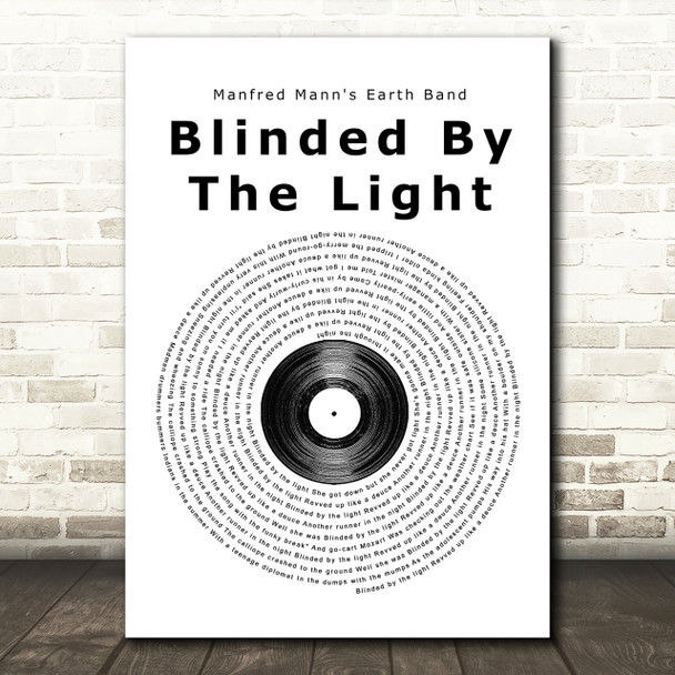 Manfred Mann's Earth Band Blinded By The Light Vinyl Record Song Lyric Print