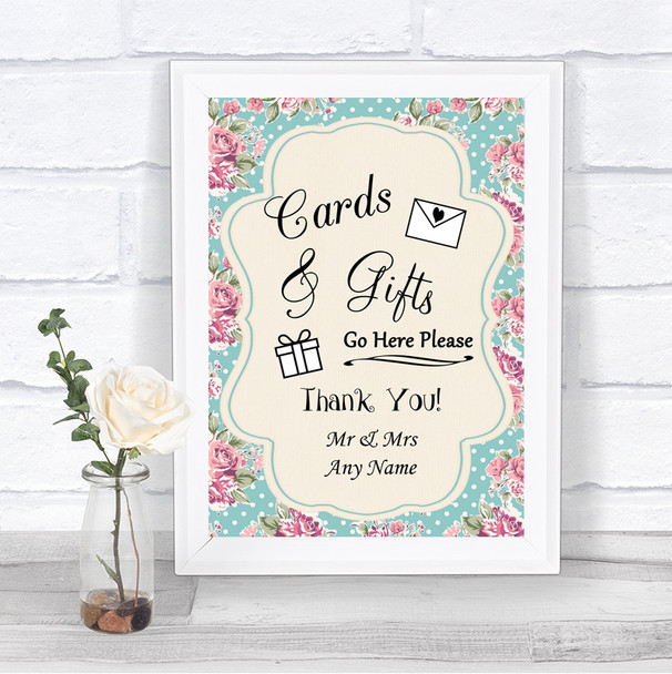 Vintage Shabby Chic Rose Cards & Gifts Table Personalized Wedding Sign