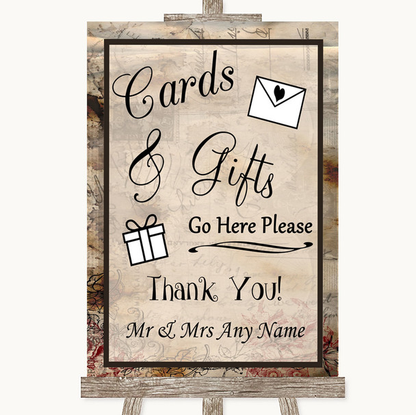 Vintage Cards & Gifts Table Personalized Wedding Sign