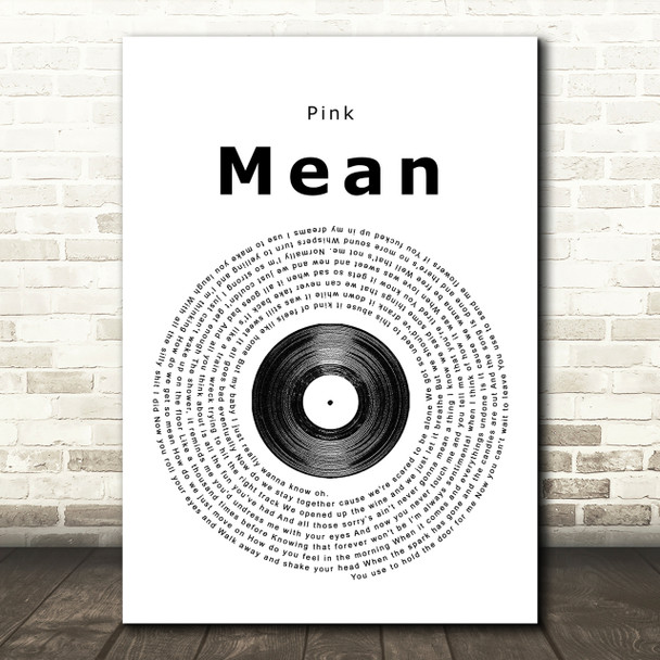 Pink Mean Vinyl Record Song Lyric Print