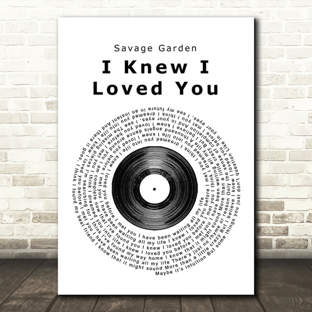 Savage Garden I Knew I Loved You Vinyl Record Song Lyric Print