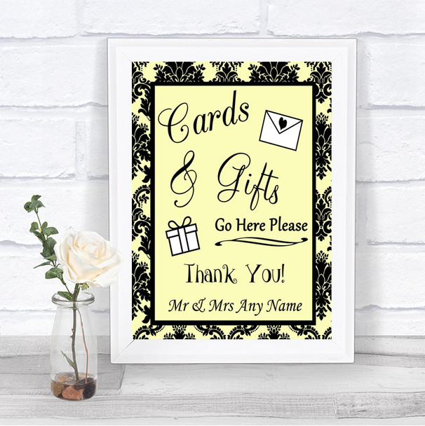 Yellow Damask Cards & Gifts Table Personalized Wedding Sign