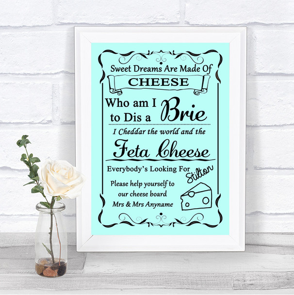 Aqua Cheese Board Song Personalized Wedding Sign