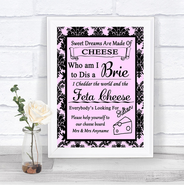 Baby Pink Damask Cheese Board Song Personalized Wedding Sign