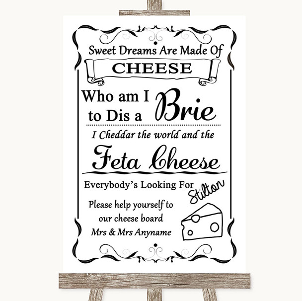 Black & White Cheese Board Song Personalized Wedding Sign