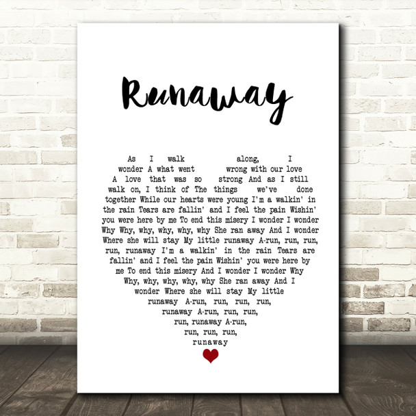 Del Shannon Runaway Heart Song Lyric Print