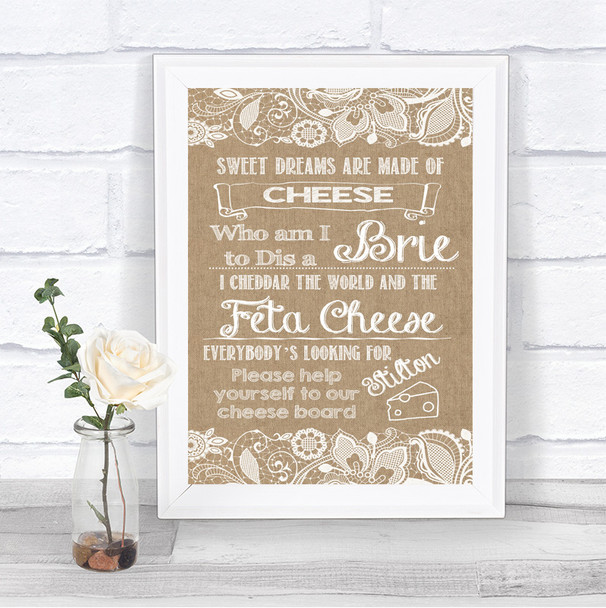 Burlap & Lace Cheese Board Song Personalized Wedding Sign