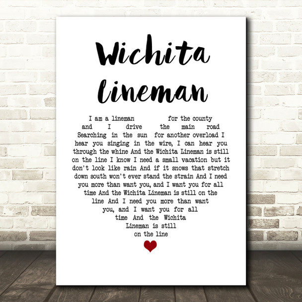 Glen Campbell Wichita Lineman Heart Song Lyric Print