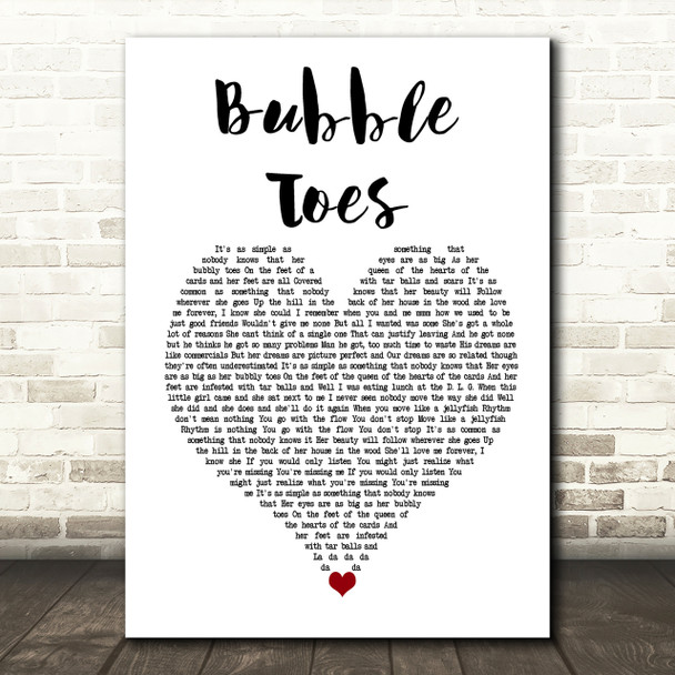 Jack Johnson Bubble Toes Heart Song Lyric Print