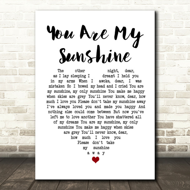 Johnny Cash You Are My Sunshine Heart Song Lyric Print