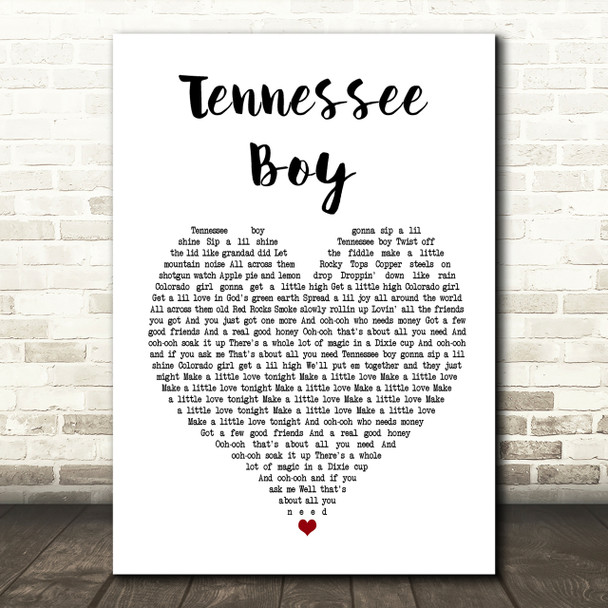 Kip Moore Tennessee Boy Heart Song Lyric Print