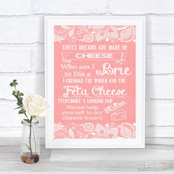 Coral Burlap & Lace Cheese Board Song Personalized Wedding Sign