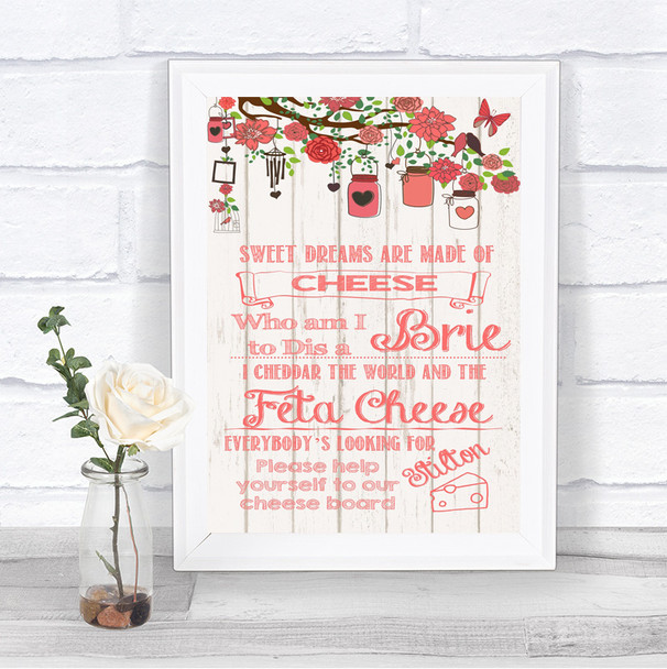 Coral Rustic Wood Cheese Board Song Personalized Wedding Sign