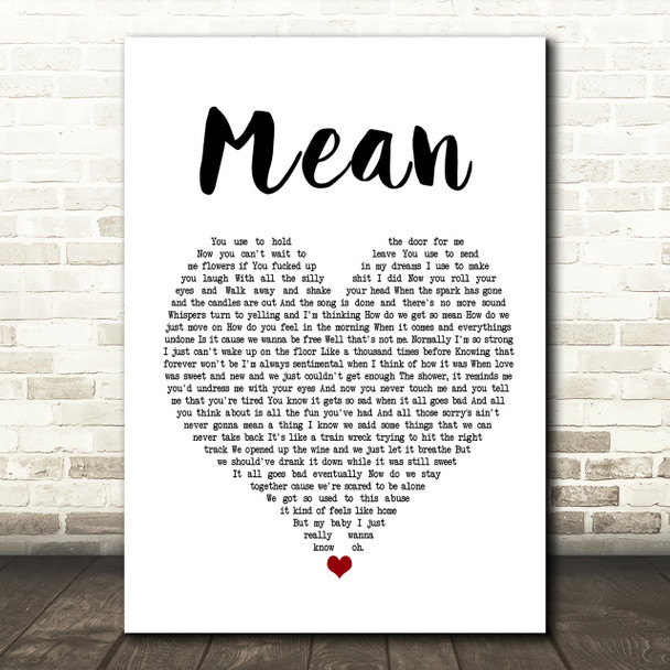 Pink Mean Heart Song Lyric Print