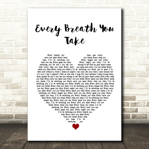 The Police Every Breath You Take Heart Song Lyric Print