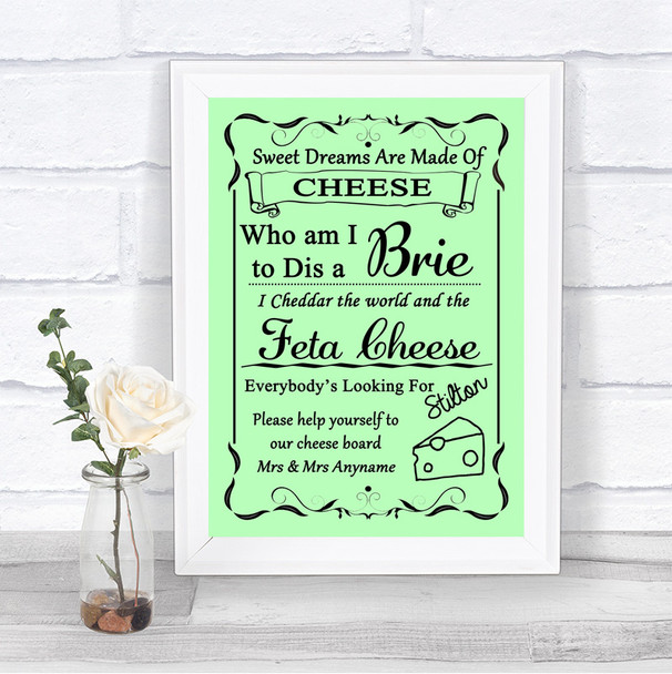 Green Cheese Board Song Personalized Wedding Sign