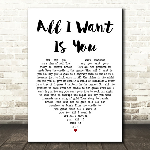 U2 All I Want Is You Heart Song Lyric Print