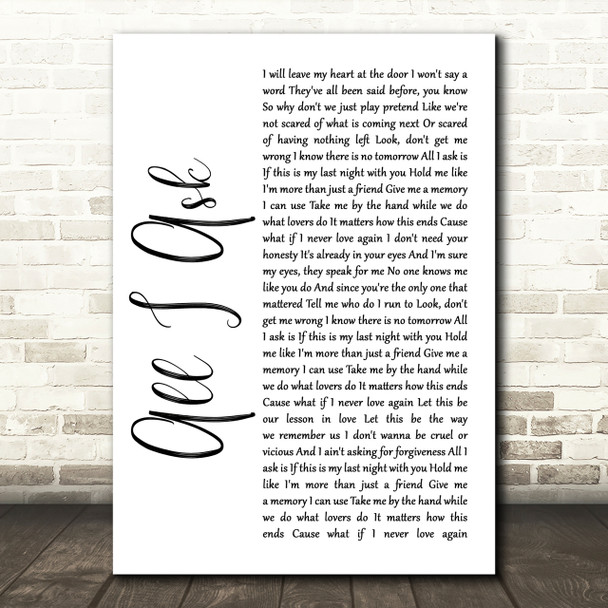 Adele All I Ask White Script Song Lyric Print