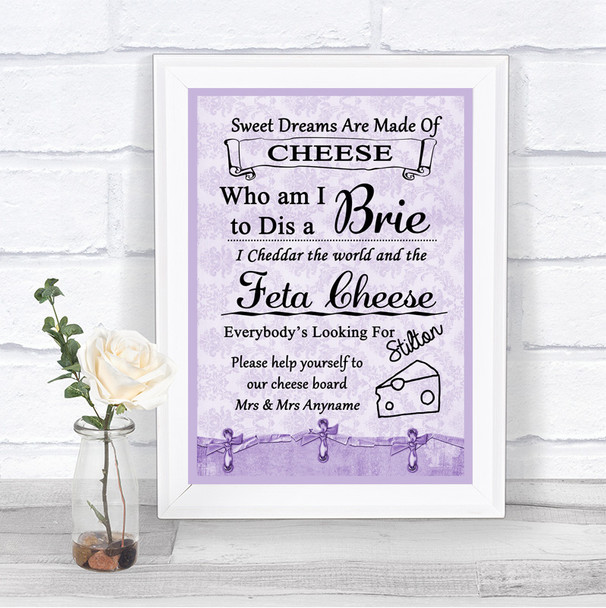 Lilac Shabby Chic Cheese Board Song Personalized Wedding Sign