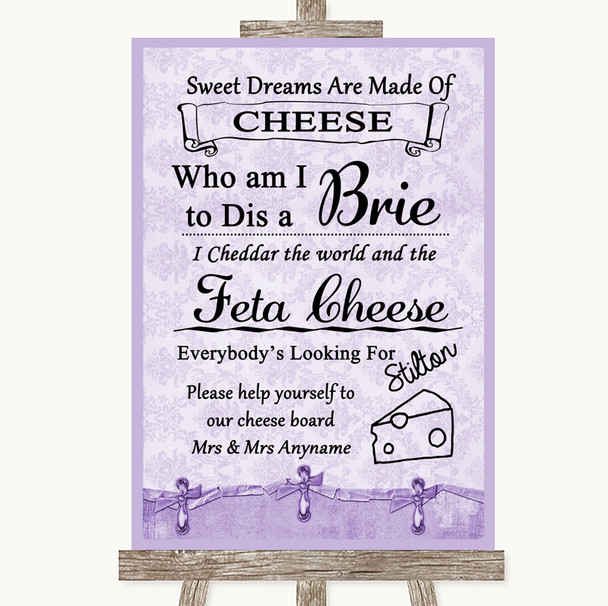 Lilac Shabby Chic Cheese Board Song Personalized Wedding Sign