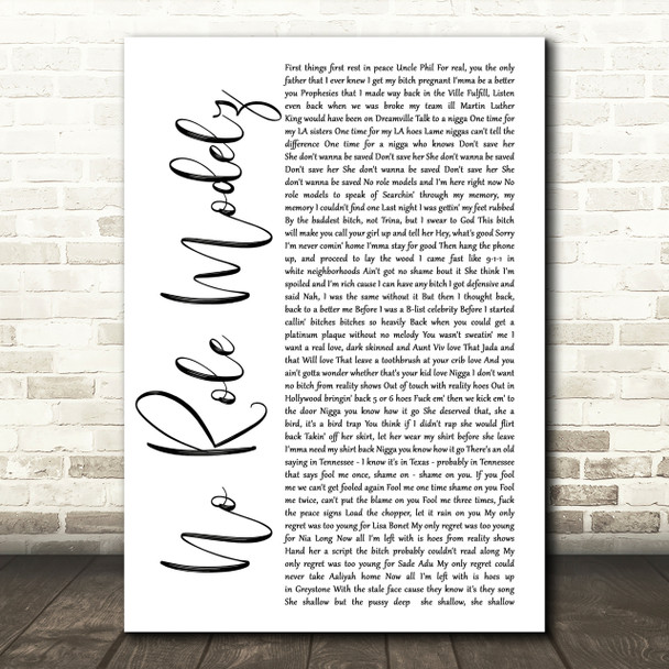 J Cole No Role Modelz White Script Song Lyric Print