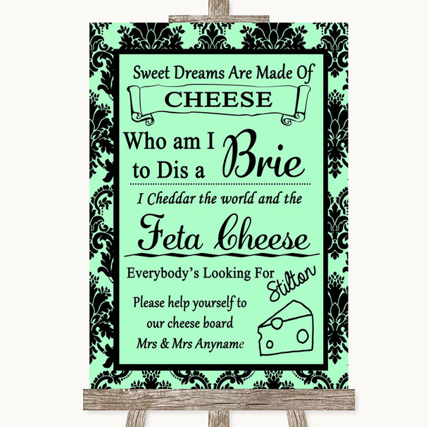 Mint Green Damask Cheese Board Song Personalized Wedding Sign