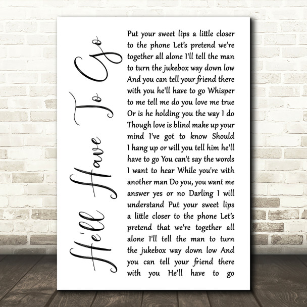 Jim Reeves He'll Have To Go White Script Song Lyric Print